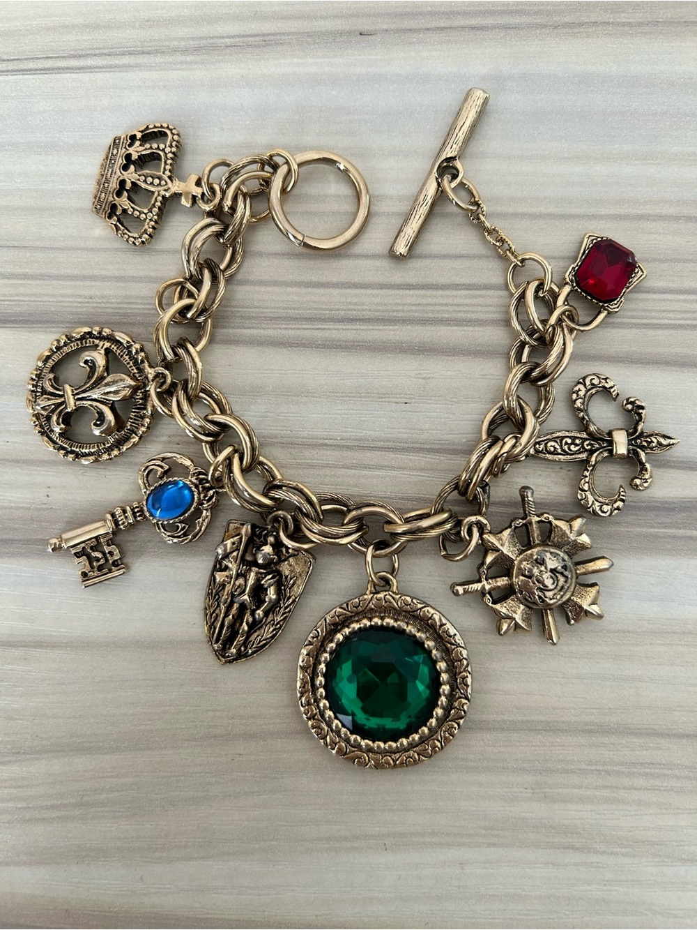 Vintage Chunky Gold-Tone Charm Bracelet